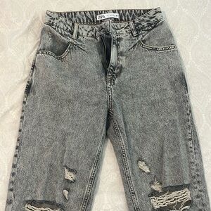 Zara high waisted grey washed mom jeans